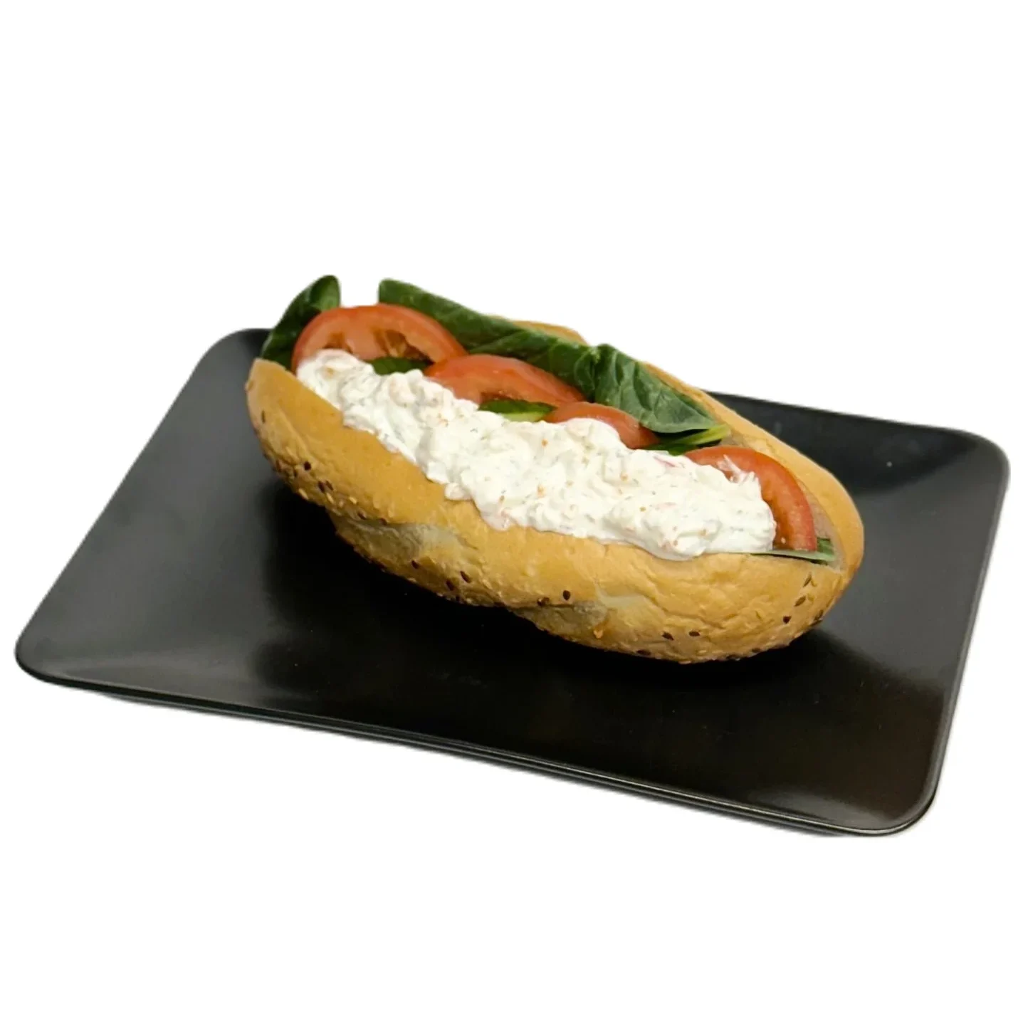 Baguette med skagenröra och bladspenat