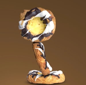 3 danska wienerbröd, med choklad på staplade på varandra