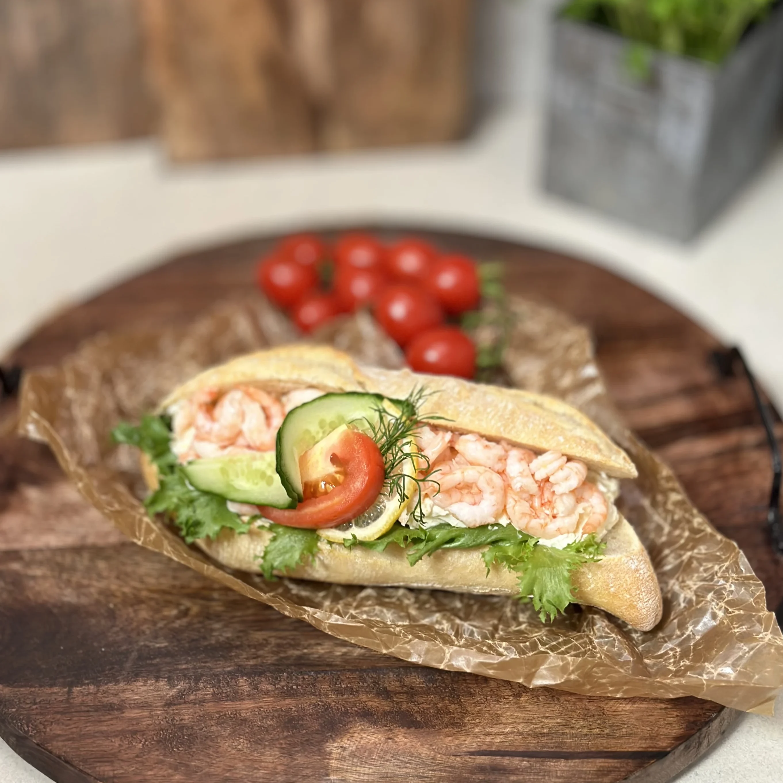 Räkbaguette med äggröra