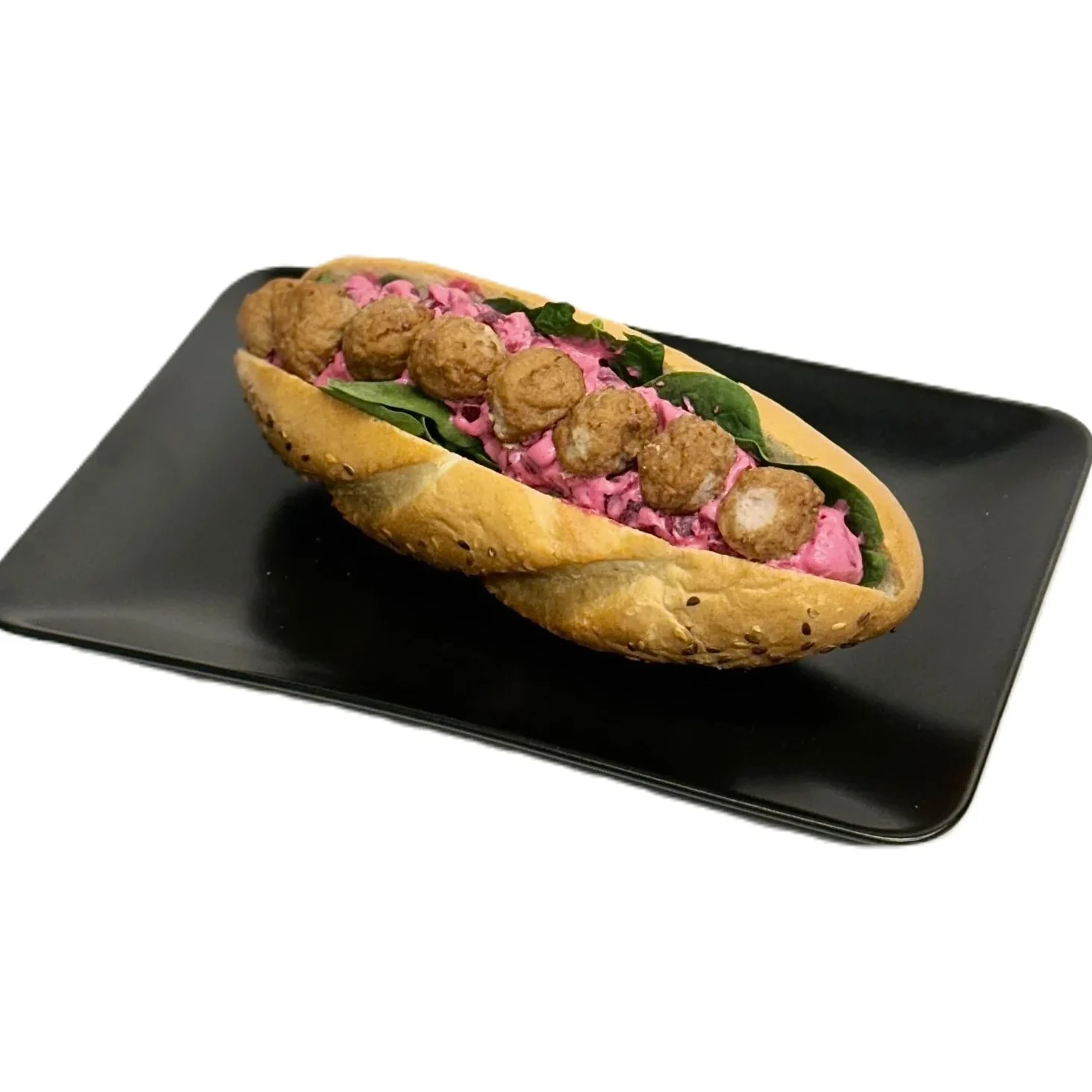 Baguette med köttbullar och rödbetssallad