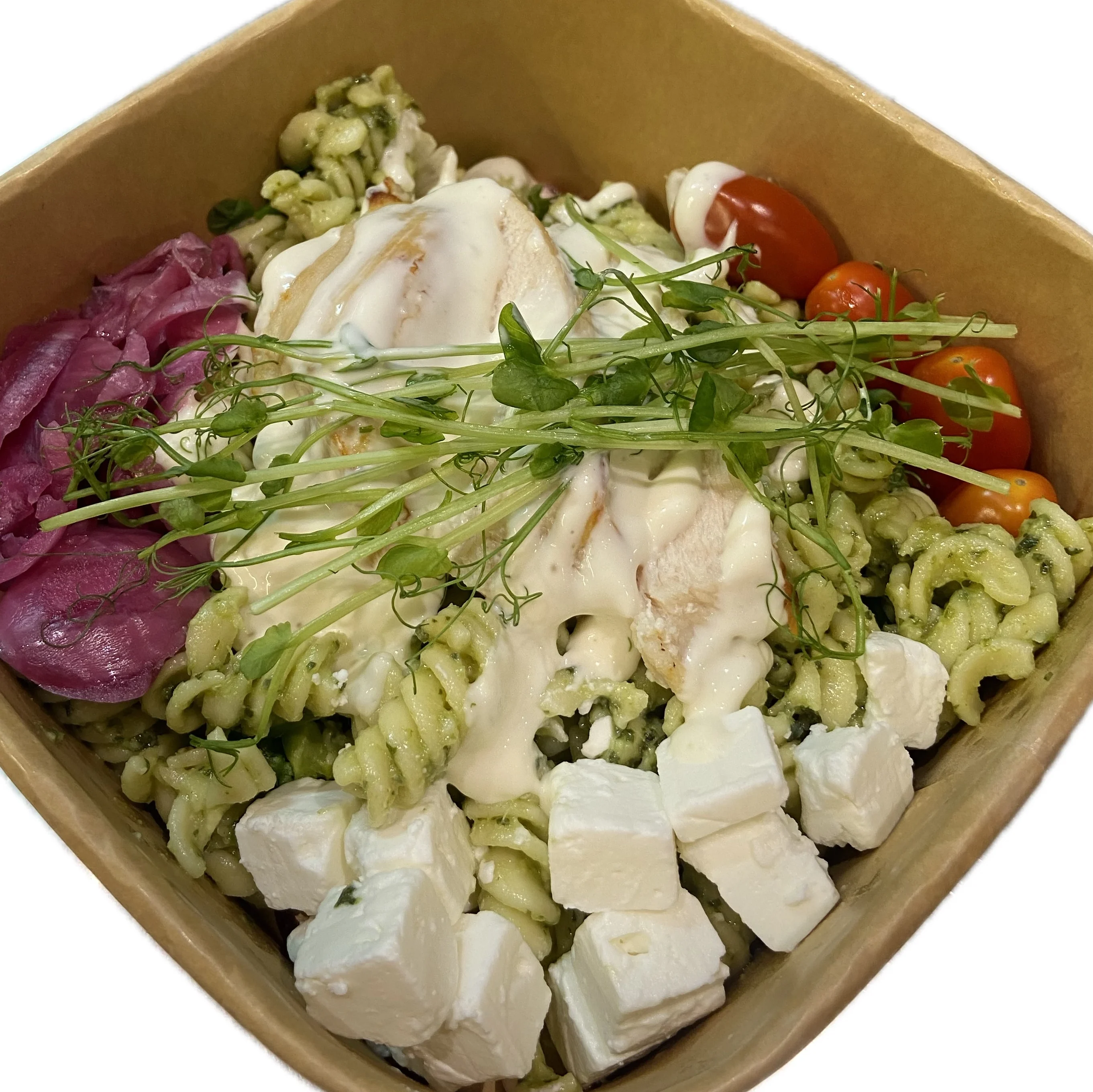 Vår egen kycklingsallad med pestopasta