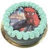 Barntårta med blå marsipan och spidermanbild