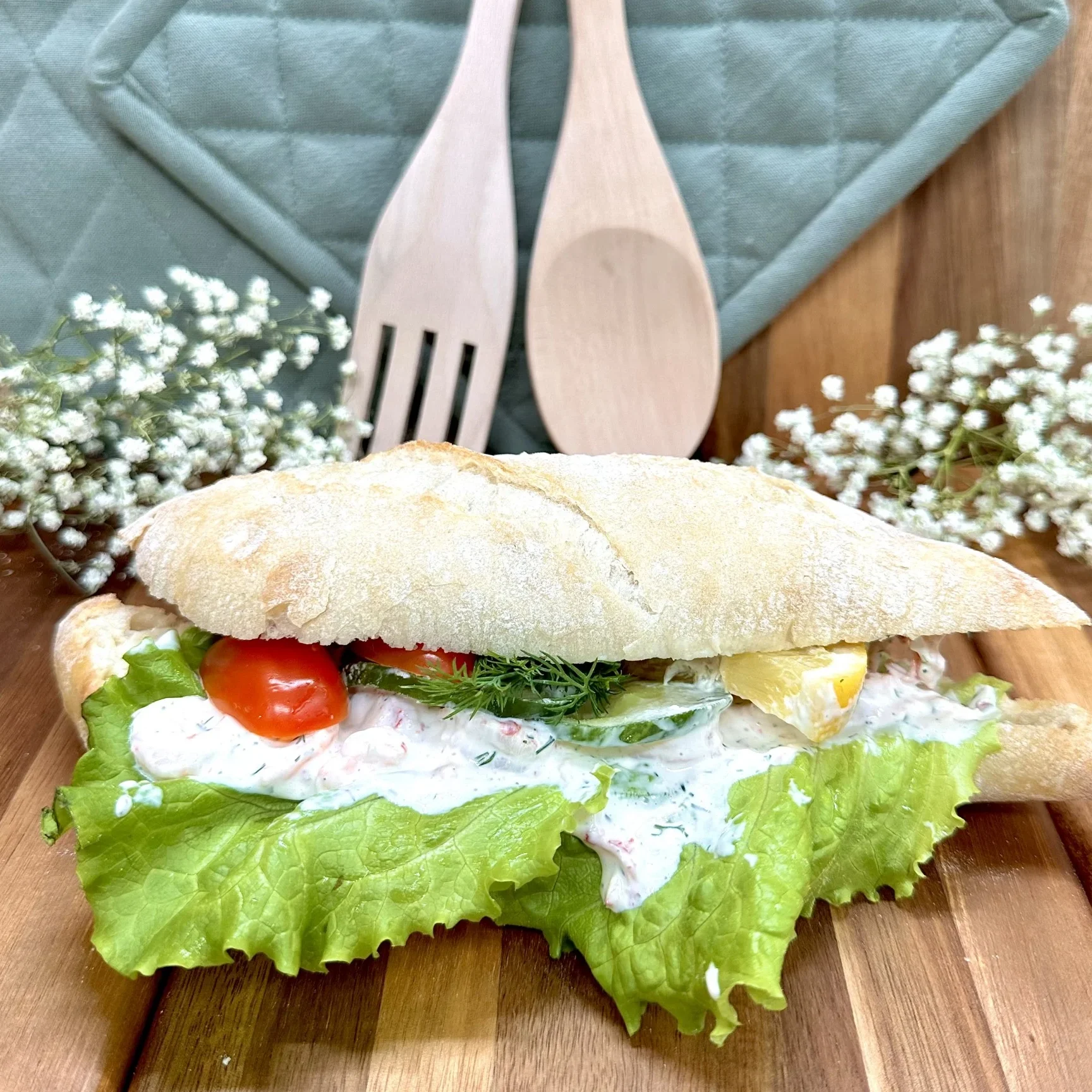 Baguette med skaldjur