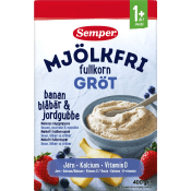 Fullkornsgröt Banan, blåbär & jordgubb Mjölkfri Från 1år 13-p 400g Semper.