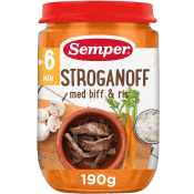 Stroganoff med biff & ris 6m 190g Semper.