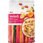 Müsli 45% Frukt 750g ICA.