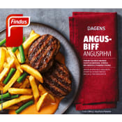 Grillad angusbiff med pommes stripes Fryst 380g Findus.