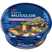 Rökta musslor i vitlök 200g ICA.