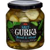 Saltgurka skivad 530g ICA.