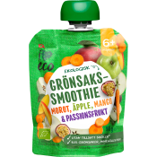 Grönsakssmoothie Morot, äpple, mango & passionsfrukt 6m 90g ICA I love eco.