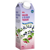 Yoghurt Hallon & blåbär slät 2,5% 1000g ICA.