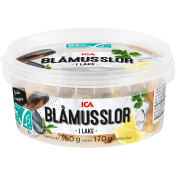 Blåmusslor i lake Miljömärkt 170g ICA.
