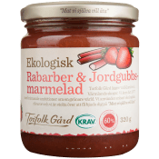Rabarber och jordgubbsmarmelad 320g KRAV Torefolk Gård.