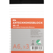 Anteckningsblock A6 3-p linjerat ICA Home.