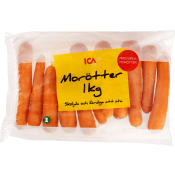 Tvättade morötter 1kg Klass 1 ICA.