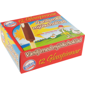 Glasspinne Vanilj med mjölkchoklad 40g 12-p Engelholms Glass.