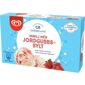 Gräddglass Vanilj med jordgubbssylt 500ml GB Gräddglass.