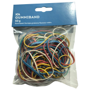 Gummiband färgade 50g ICA.