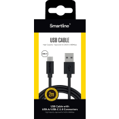 USB-C/USB-A 2.0 kabel 2m Svart 1-p Smartline.