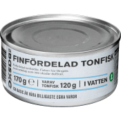 Tonfisk finfördelad i vatten 170g ICA Basic.