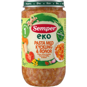 Barnmat Pasta, kyckling & bönor Eko 1år 235g Semper.