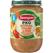 Barnmat Sötpotatis,kyckling & linser Eko 8m 190g Semper.