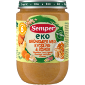 Barnmat Grönsaker med kyckling & bönor Eko 6m 190g Semper.