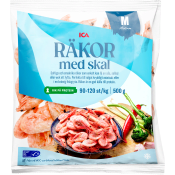 Räkor med skal 90/120 Fryst 500g MSC ICA.
