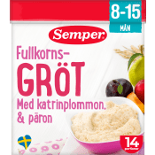 Fullkornsgröt Pear, prune & apple 8M 14 port 470g Semper.