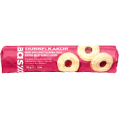 Dubbelkakor vanilj- och hallonfyllning 176 g ICA Basic.