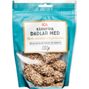 Dadlar mörk choklad jordnötter 130g Klass 1 ICA.