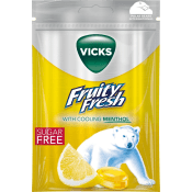 Halstablett Fruity Fresh Lemon & natural menthol sockerfri 72g Vicks.