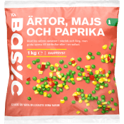 Ärtor majs paprika Fryst 1kg ICA Basic.