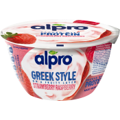 Kvarg Greek Style Jordgubb & Hallon Mjölkfri 2,7% 150g Alpro.
