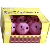 Chenillekyckling häng 6-p rosa 2,5cm Festive.