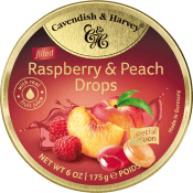 Fruktkarameller Raspberry & Peach Filled Drops 175g Cavendish & Harvey.