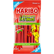 Godispåse Strawberry Straws 80g Haribo.