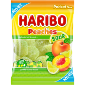Godispåse Peaches Sour 70g Haribo.