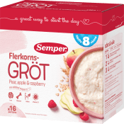 Flerkornsgröt pear, apple & raspberry 8m 16 port 480g Semper.