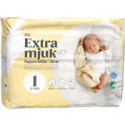 Blöjor Extra mjuk öppen blöja strl 1 2-5kg 26-p ICA.