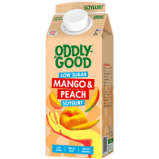 Sojamellamål Sojagurt Mango & Peach lättsockrad 1,8% 750g Oddlygood®.