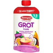 Barnmat Grötklämmis passionsfrukt, banan & kokos 1år 120g Semper.