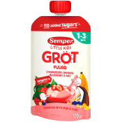 Barnmat Grötklämmis jordgubb, banan & havre 1år 120g Semper.