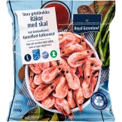 Räkor med skal 70/90 Frysta 500g Royal Greenland.