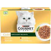 Kattmat Kyckling/Lax/Ox/Havsfisk 12x85g Gourmet Gold.
