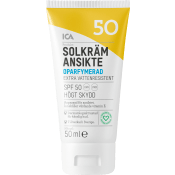 Solkräm Ansikte SPF50 Oparfymerad 50ml ICA Hjärtat.