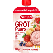 Gröt med jordgubb, banan & blåbär 6m 120g Semper.