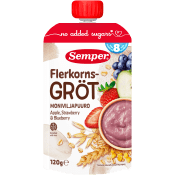 Flerkornsgröt äpple & jordgubb 8m 120g Semper.