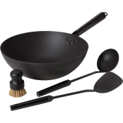 Wok set med redskap kolstål Satake.