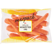 Tvättade morötter 1kg Klass 1 ICA.